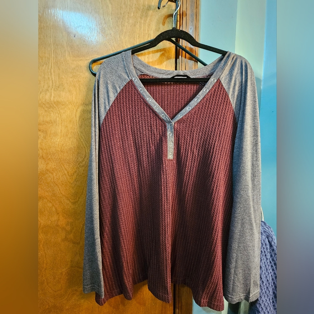 Gray and Burgundy Henley Top